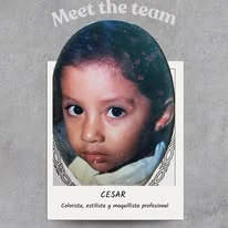 Cesar en su foto de infancia, tarjeta de Meet the team
