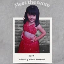 Sofy en su foto de infancia, tarjeta de Meet the team